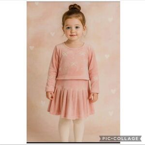 Truly Me Pink Velvet Dress with Pearl Bows